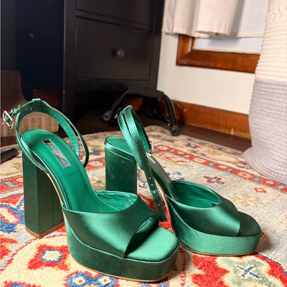 Primark Green Satin Block Heels